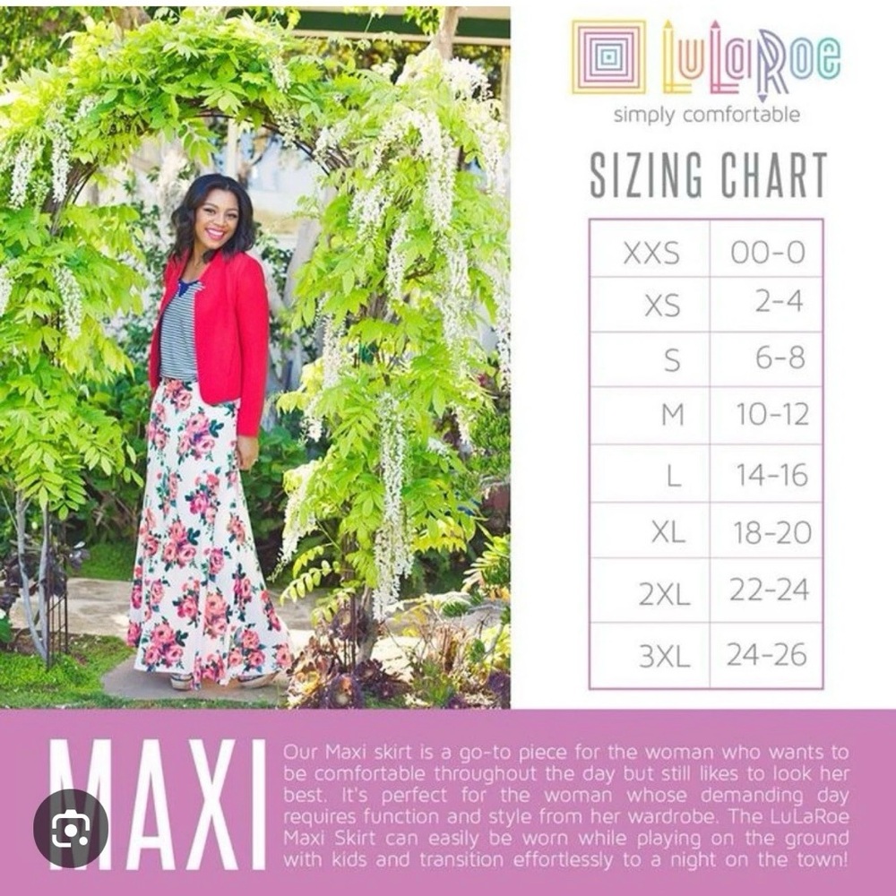 LulaRoe Maxi Skirt Rare Pixel Rose Print XS (2-4) NWT - Picture 10 of 10